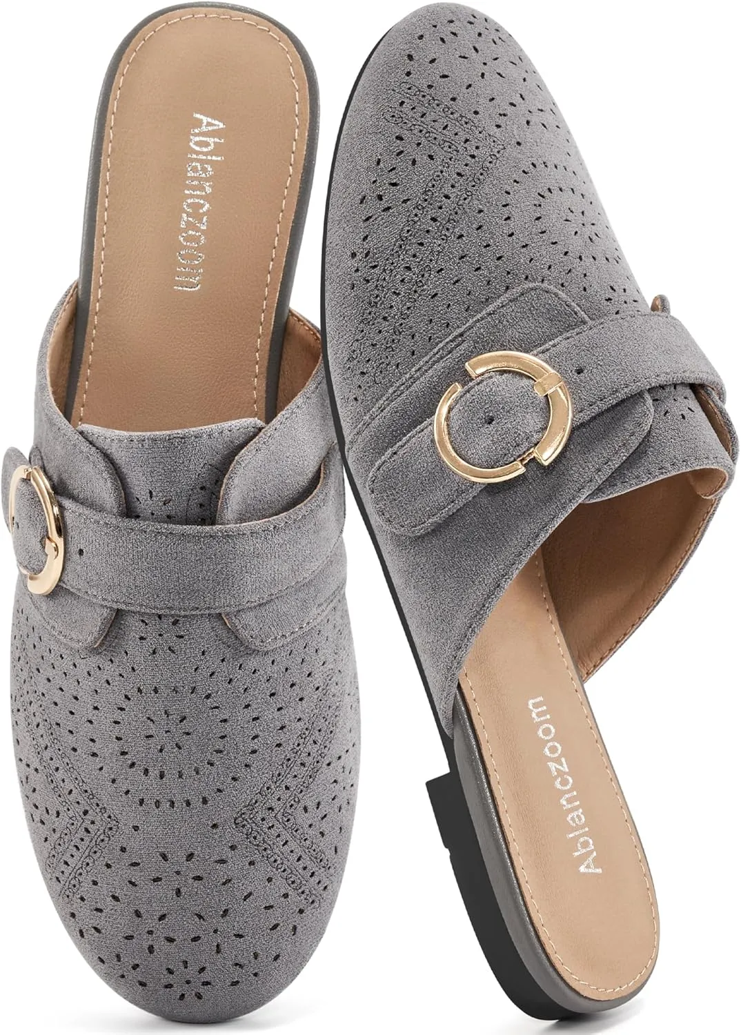 Ablanczoom Mules for Women Flat Shoes: Comfortable Slip On Suede Dressy Buckle Closed Toe Backless Womens Mule 2025