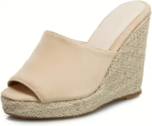 AIMODOR Women's Espadrilles Mules Wedge Heels Platform Peep Toe Sandals Slingback Faux Suede Pumps