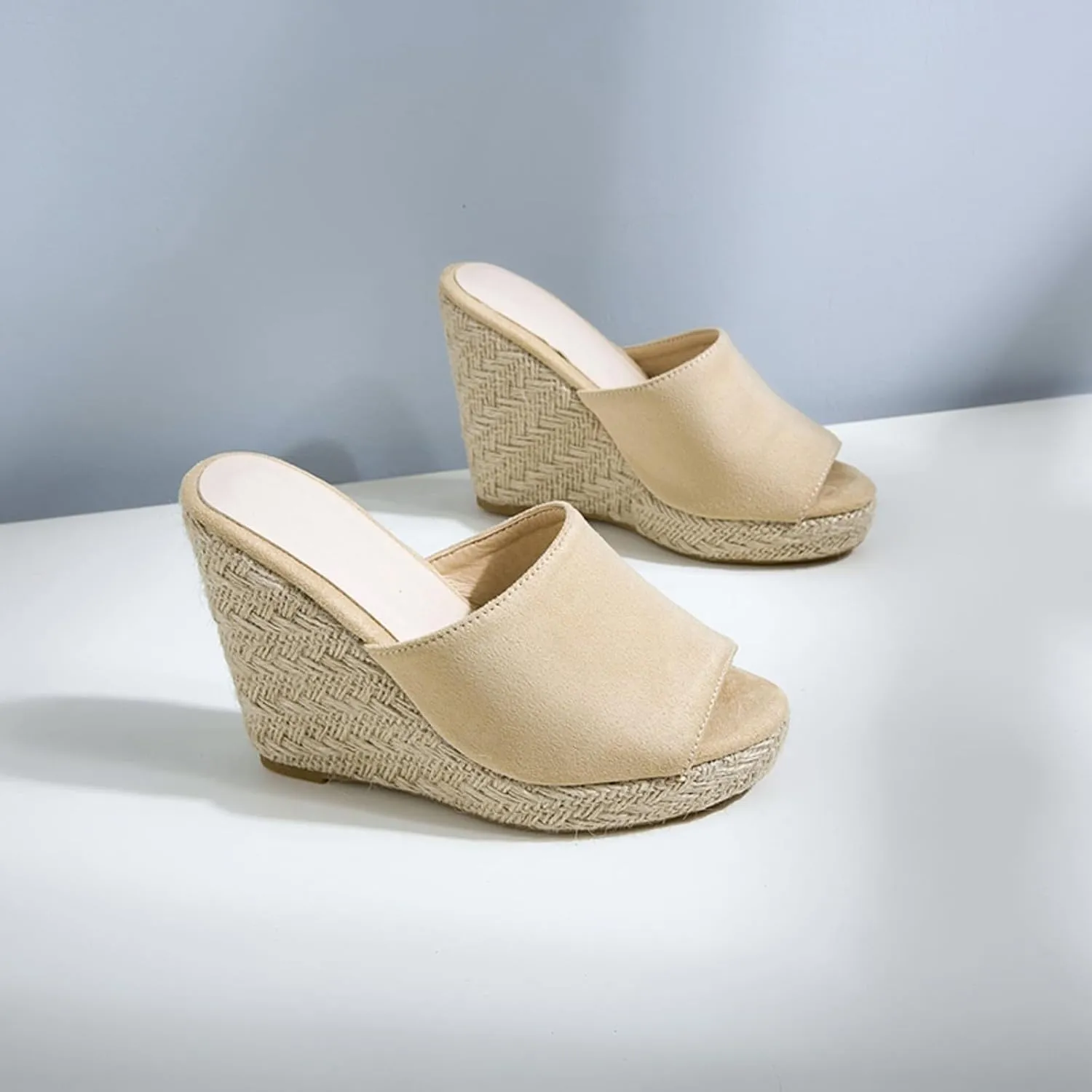 AIMODOR Women's Espadrilles Mules Wedge Heels Platform Peep Toe Sandals Slingback Faux Suede Pumps