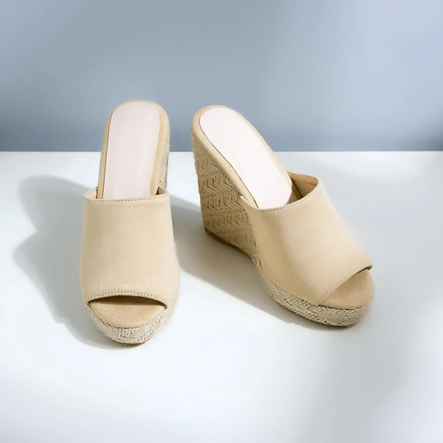 AIMODOR Women's Espadrilles Mules Wedge Heels Platform Peep Toe Sandals Slingback Faux Suede Pumps
