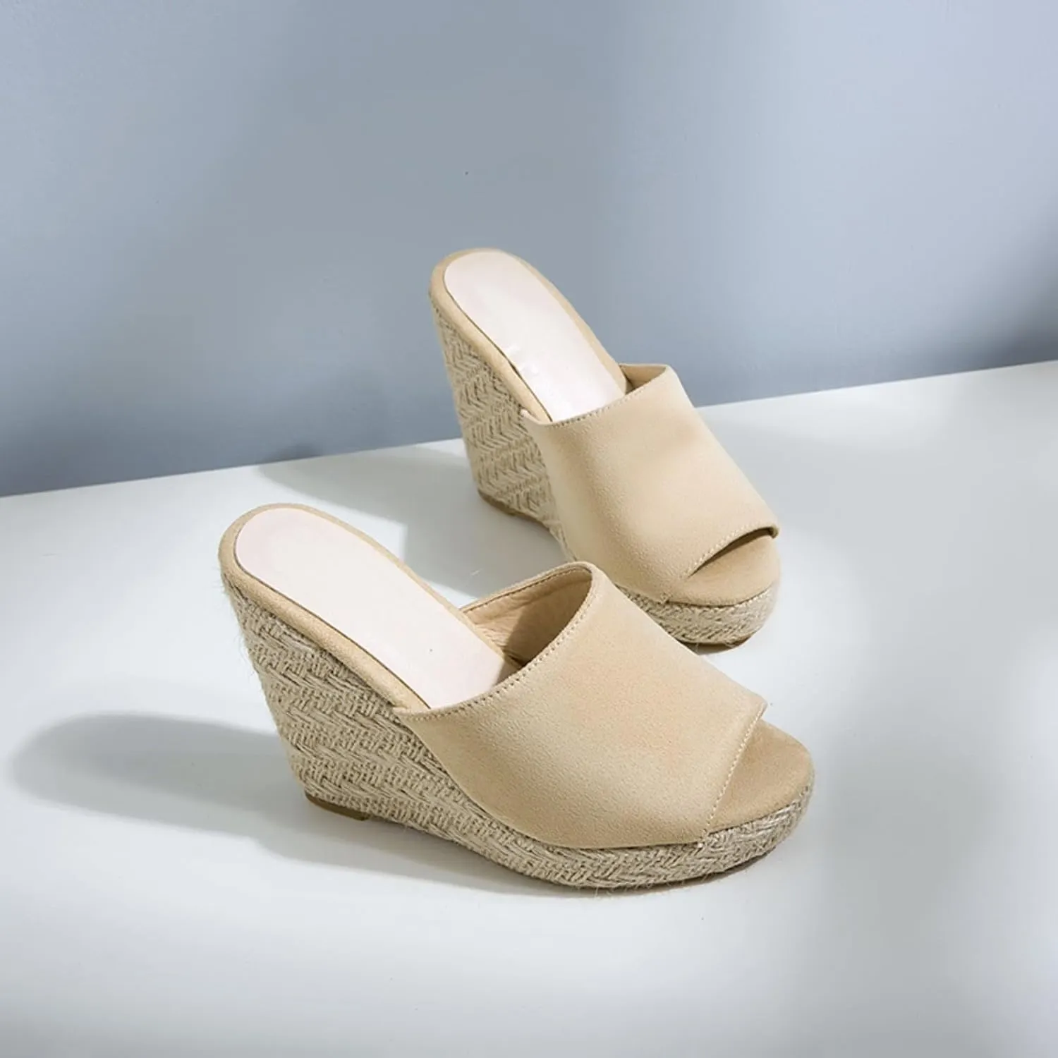 AIMODOR Women's Espadrilles Mules Wedge Heels Platform Peep Toe Sandals Slingback Faux Suede Pumps