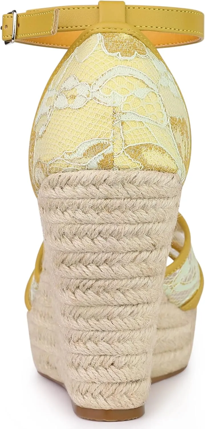 Allegra K Women's Espadrilles Lace Wedges Wedge Sandals