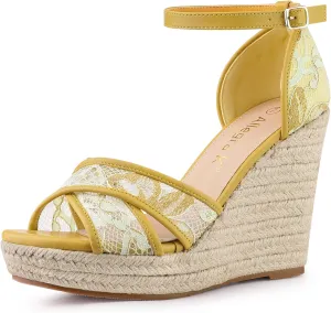 Allegra K Women's Espadrilles Lace Wedges Wedge Sandals