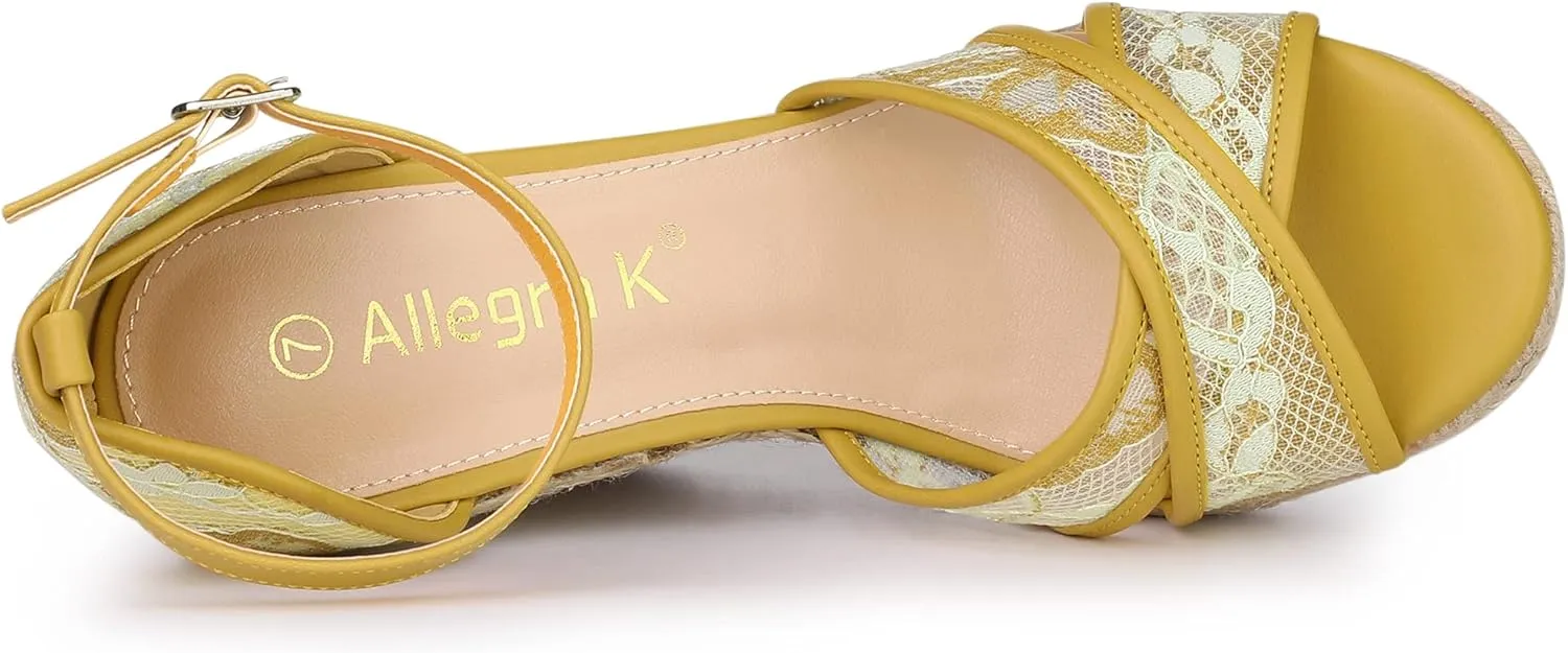 Allegra K Women's Espadrilles Lace Wedges Wedge Sandals