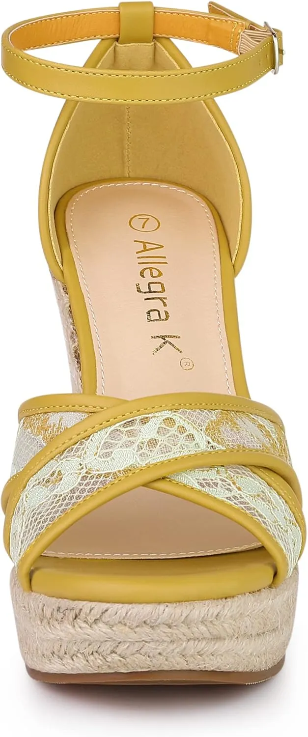 Allegra K Women's Espadrilles Lace Wedges Wedge Sandals