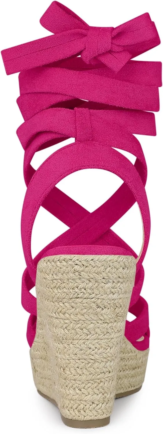 Allegra K Women's Espadrilles Platform Heels Lace Up Wedge Sandals
