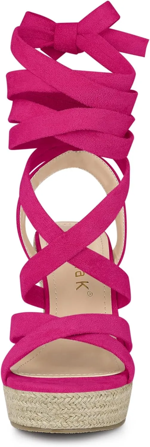 Allegra K Women's Espadrilles Platform Heels Lace Up Wedge Sandals