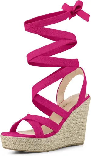 Allegra K Women's Espadrilles Platform Heels Lace Up Wedge Sandals