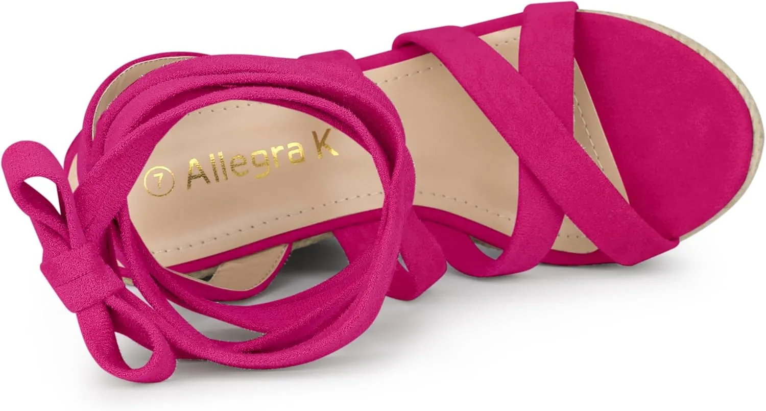 Allegra K Women's Espadrilles Platform Heels Lace Up Wedge Sandals