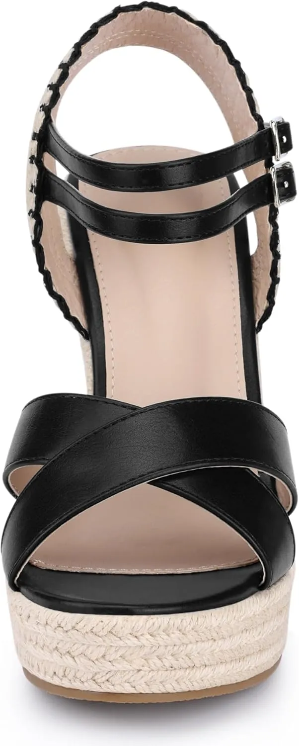 Allegra K Women's Espadrilles Platform Wedges Open Toe Wedge Heel Sandals