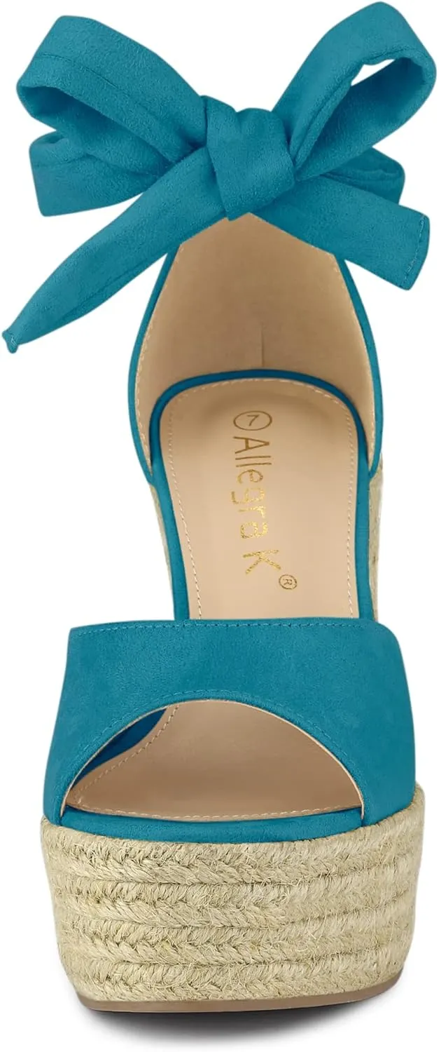 Allegra K Women's Espadrilles Tie Up Ankle Strap Wedges Sandals