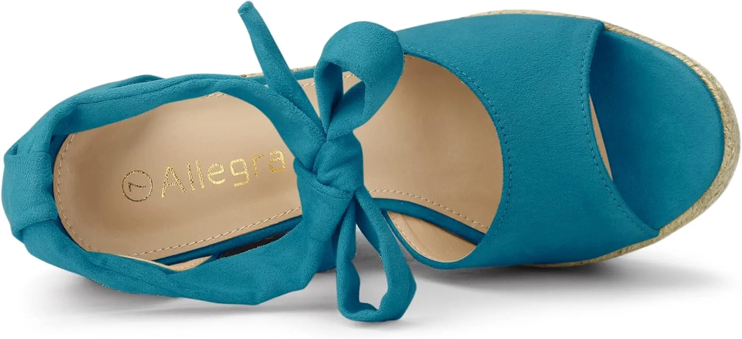 Allegra K Women's Espadrilles Tie Up Ankle Strap Wedges Sandals