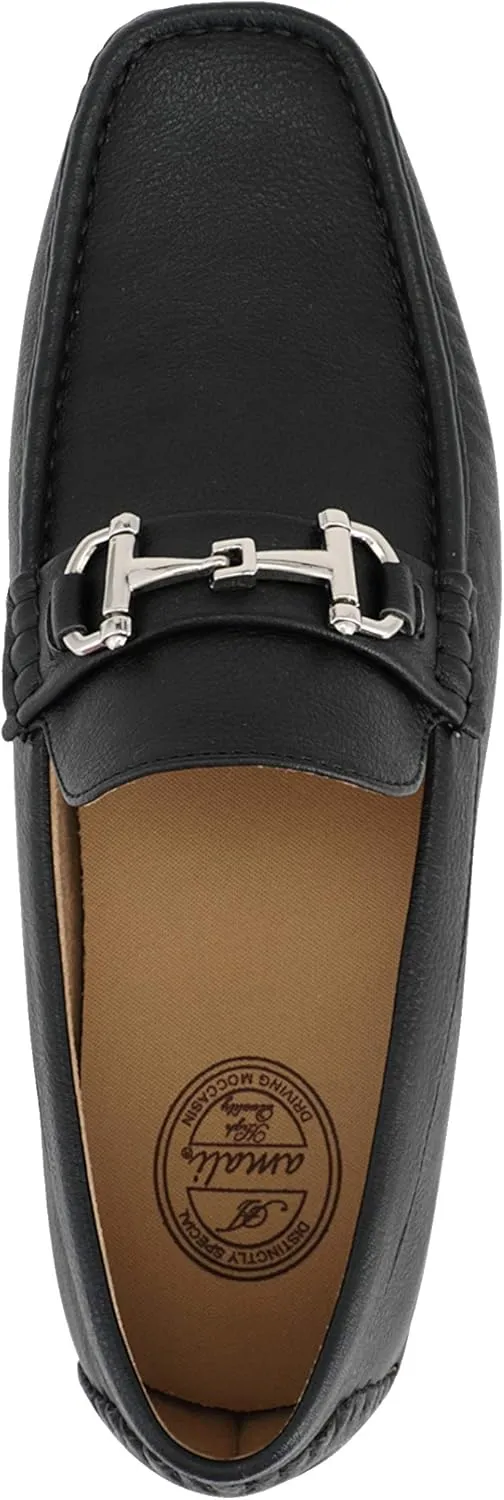 Amali Walken Men's Casual Slip-On Loafers, Driving Moccasin Shoes for Men with Silver Buckle, Available in Plush Microfiber and PU Leather