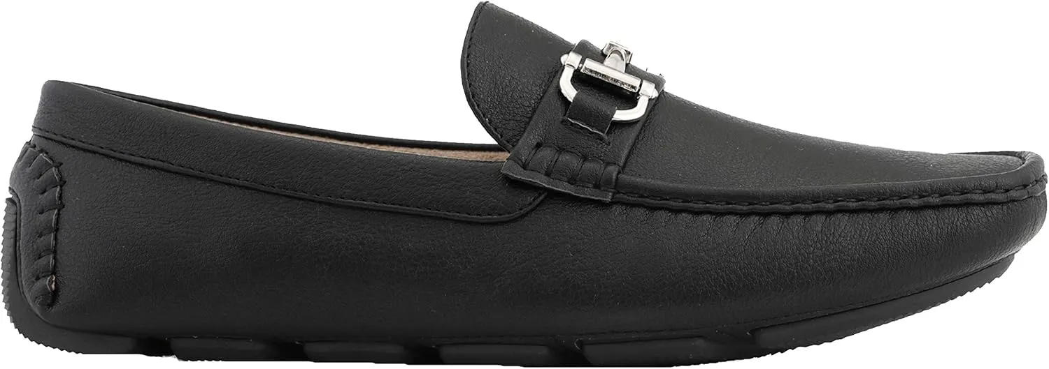 Amali Walken Men's Casual Slip-On Loafers, Driving Moccasin Shoes for Men with Silver Buckle, Available in Plush Microfiber and PU Leather