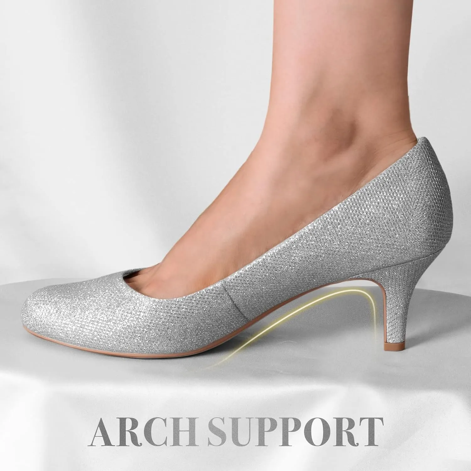 Ankis Black Nude White Silver Pumps for Women, Comfortable Low Heel Women Pumps Closed Round Toe Dress Shoes for Work Office Wedding Party Prom, 2.5 Inch