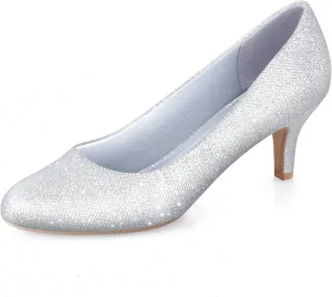 Ankis Black Nude White Silver Pumps for Women, Comfortable Low Heel Women Pumps Closed Round Toe Dress Shoes for Work Office Wedding Party Prom, 2.5 Inch