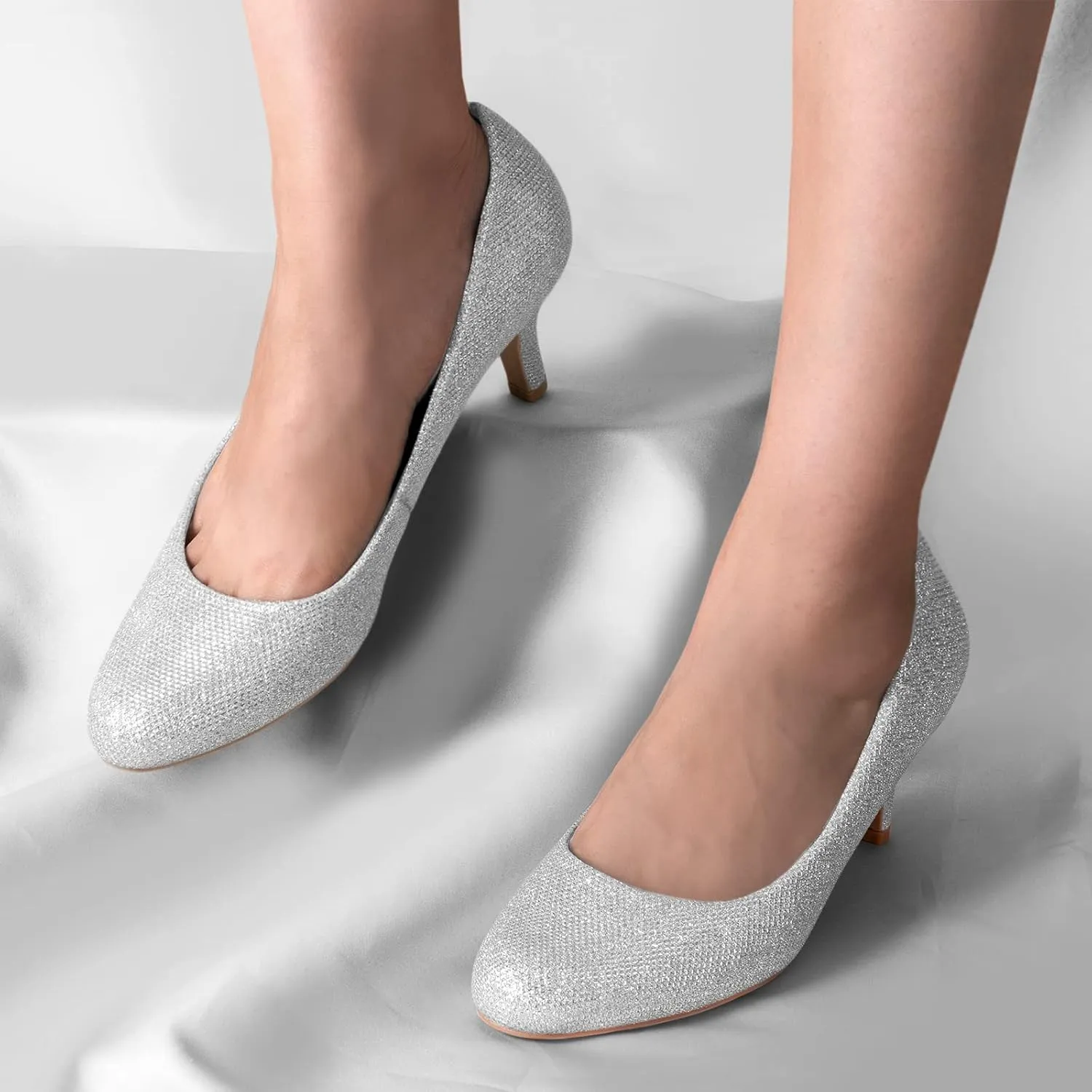Ankis Black Nude White Silver Pumps for Women, Comfortable Low Heel Women Pumps Closed Round Toe Dress Shoes for Work Office Wedding Party Prom, 2.5 Inch