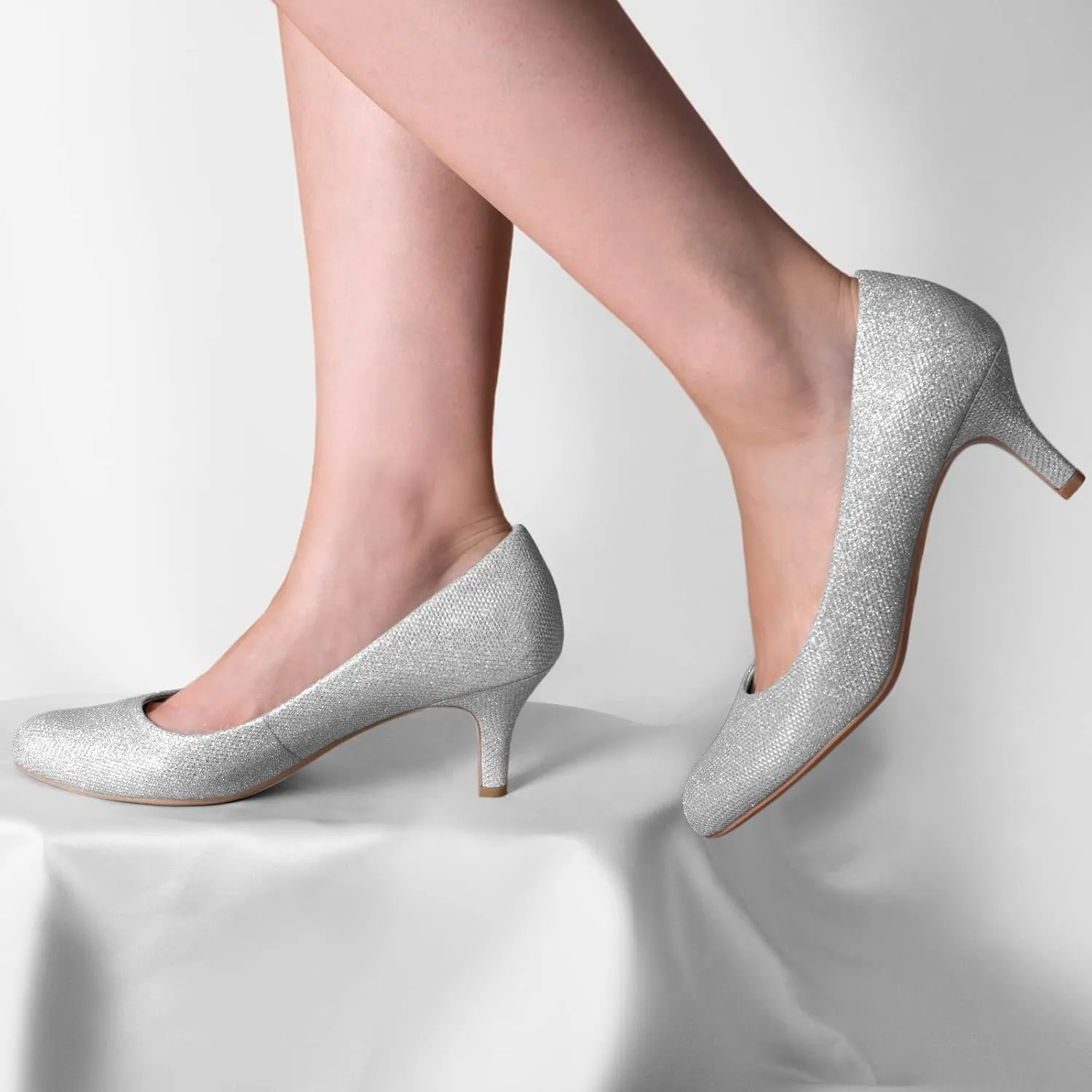 Ankis Black Nude White Silver Pumps for Women, Comfortable Low Heel Women Pumps Closed Round Toe Dress Shoes for Work Office Wedding Party Prom, 2.5 Inch