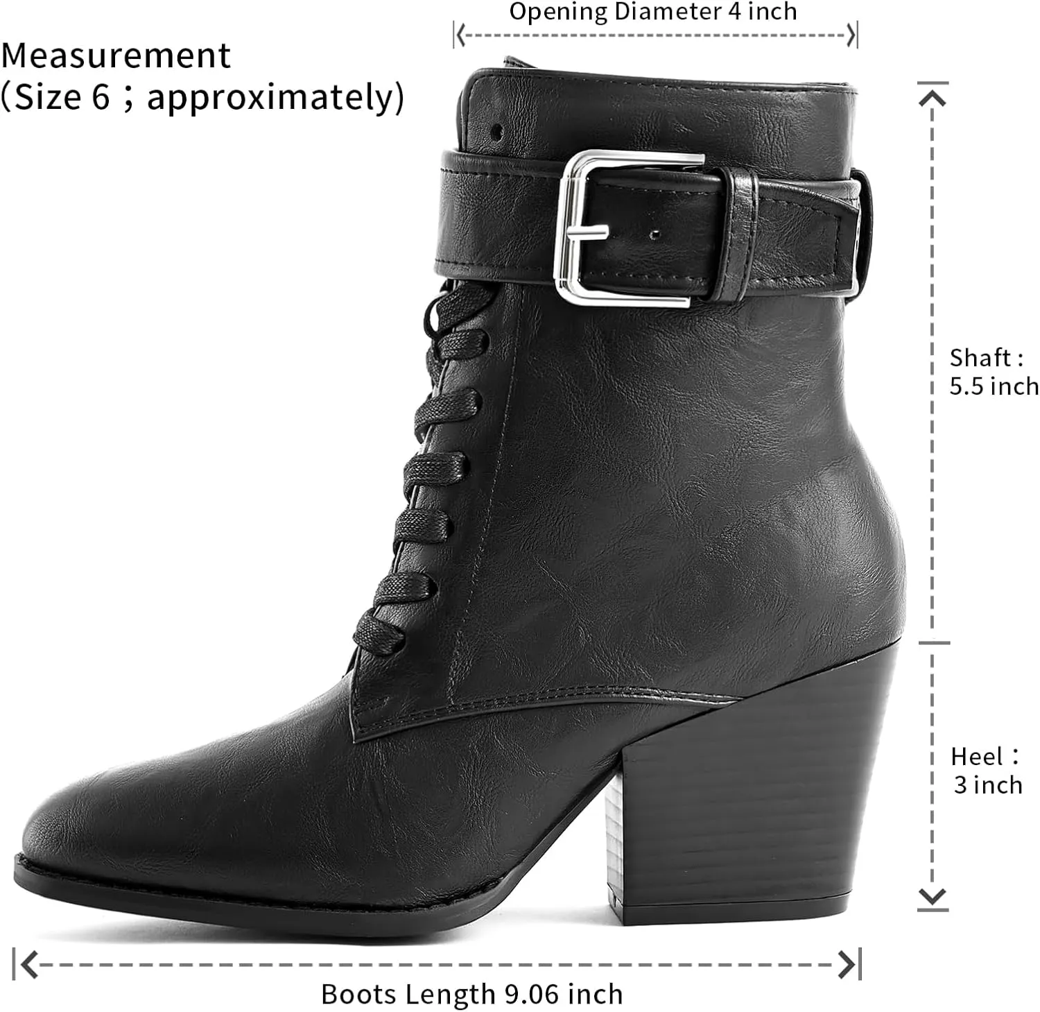 Ankle Boots for Women Chunky Heels Lace-up Booties with Side Zipper Buckle Strap Pointed Toe Comfortable Casual Ladies Work Booties Shoes