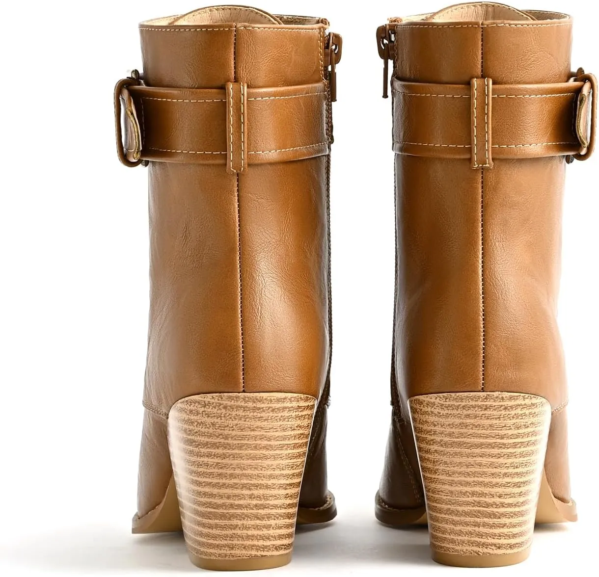 Ankle Boots for Women Chunky Heels Lace-up Booties with Side Zipper Buckle Strap Pointed Toe Comfortable Casual Ladies Work Booties Shoes
