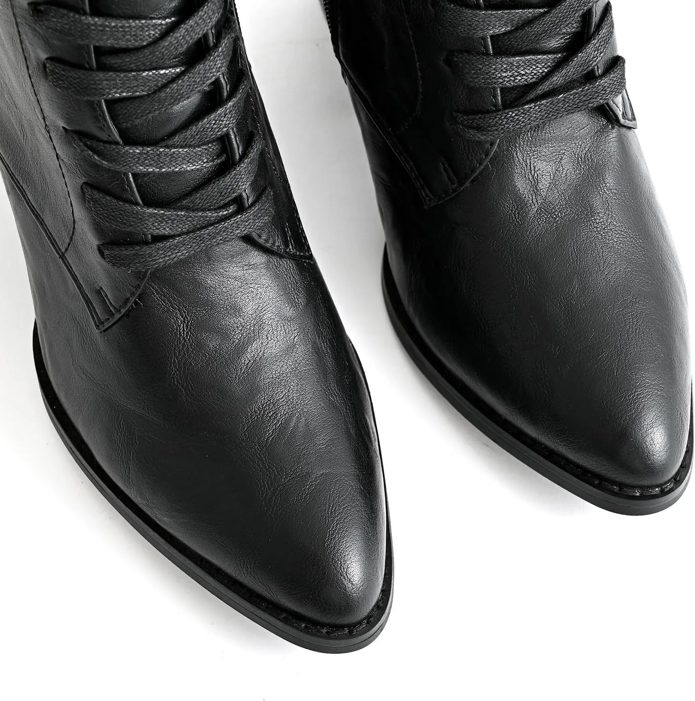 Ankle Boots for Women Chunky Heels Lace-up Booties with Side Zipper Buckle Strap Pointed Toe Comfortable Casual Ladies Work Booties Shoes