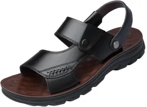 Beach Sandals Comfortable Soft Men Genuine Leather Slip-on Casual Sandals Outdoor Slippers Shoes(42)