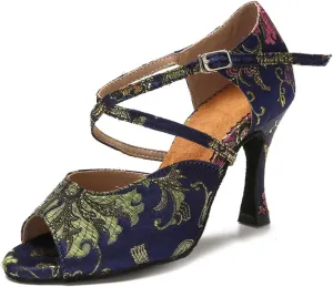 Black/Blue Ballroom Sandals - Tango/Salsa Training Shoes for Girls (9CM/3.54")