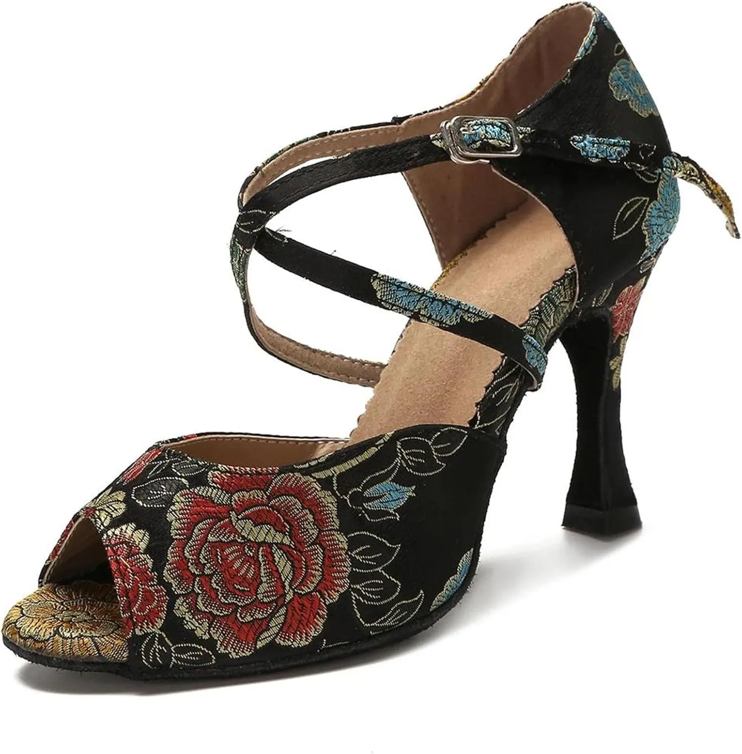 Black/Blue Ballroom Sandals - Tango/Salsa Training Shoes for Girls (9CM/3.54")