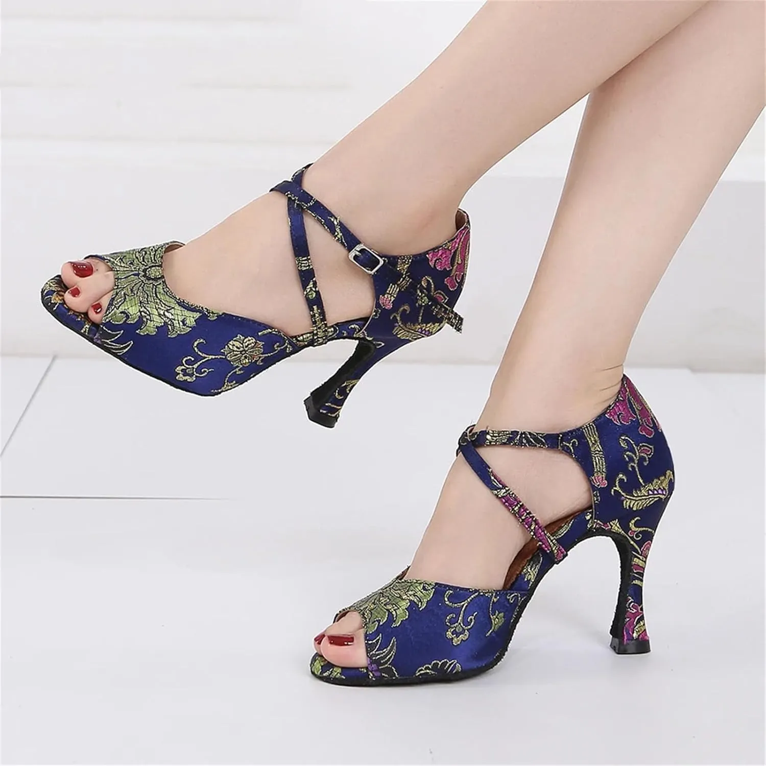 Black/Blue Ballroom Sandals - Tango/Salsa Training Shoes for Girls (9CM/3.54")