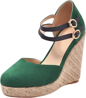 Chunky Sandals For Women Comfortable Non Slip Wedge Sandals Orthopedic Casual Platform Sandal with Double Adjustable Ankle Strap Metal Buckle Ladies Elegant Shoes