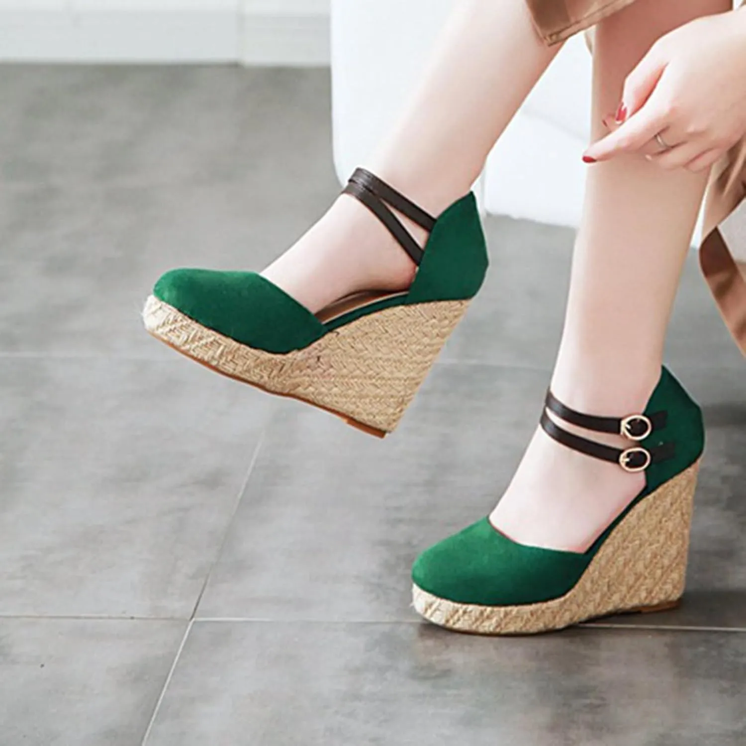 Chunky Sandals For Women Comfortable Non Slip Wedge Sandals Orthopedic Casual Platform Sandal with Double Adjustable Ankle Strap Metal Buckle Ladies Elegant Shoes