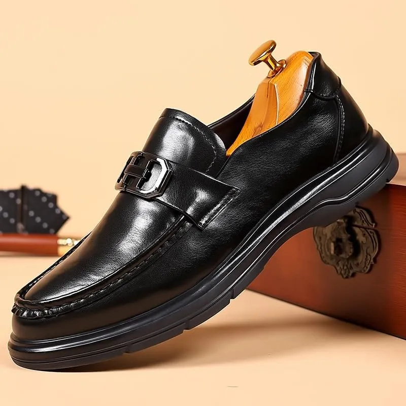 Classic Men's Leather Dress Shoes Mens Modern Business Casual Slip On Oxfords Shoes Breathable Lightweight Derby Shoes(Black,9)