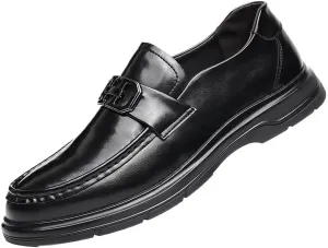 Classic Men's Leather Dress Shoes Mens Modern Business Casual Slip On Oxfords Shoes Breathable Lightweight Derby Shoes(Black,9)