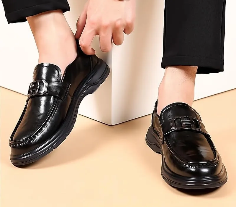 Classic Men's Leather Dress Shoes Mens Modern Business Casual Slip On Oxfords Shoes Breathable Lightweight Derby Shoes(Black,9)