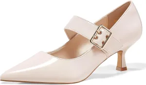 Coutgo Womens Kitten Heels Mary Jane Shoes Closed Pointed Toe Dress Shoes Buckle Work Office Pump Shoes
