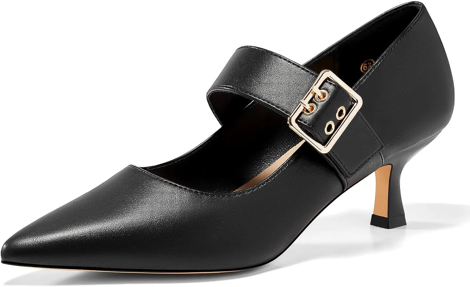 Coutgo Womens Kitten Heels Mary Jane Shoes Closed Pointed Toe Dress Shoes Buckle Work Office Pump Shoes