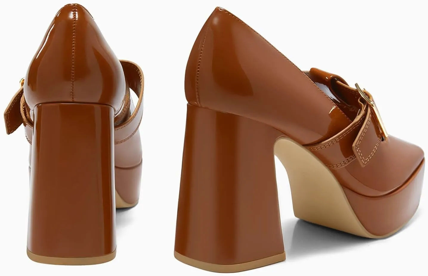 Coutgo Womens Platform Mary Jane Pumps T Strap Chunky High Heels Buckle Business Casual Dress Shoes