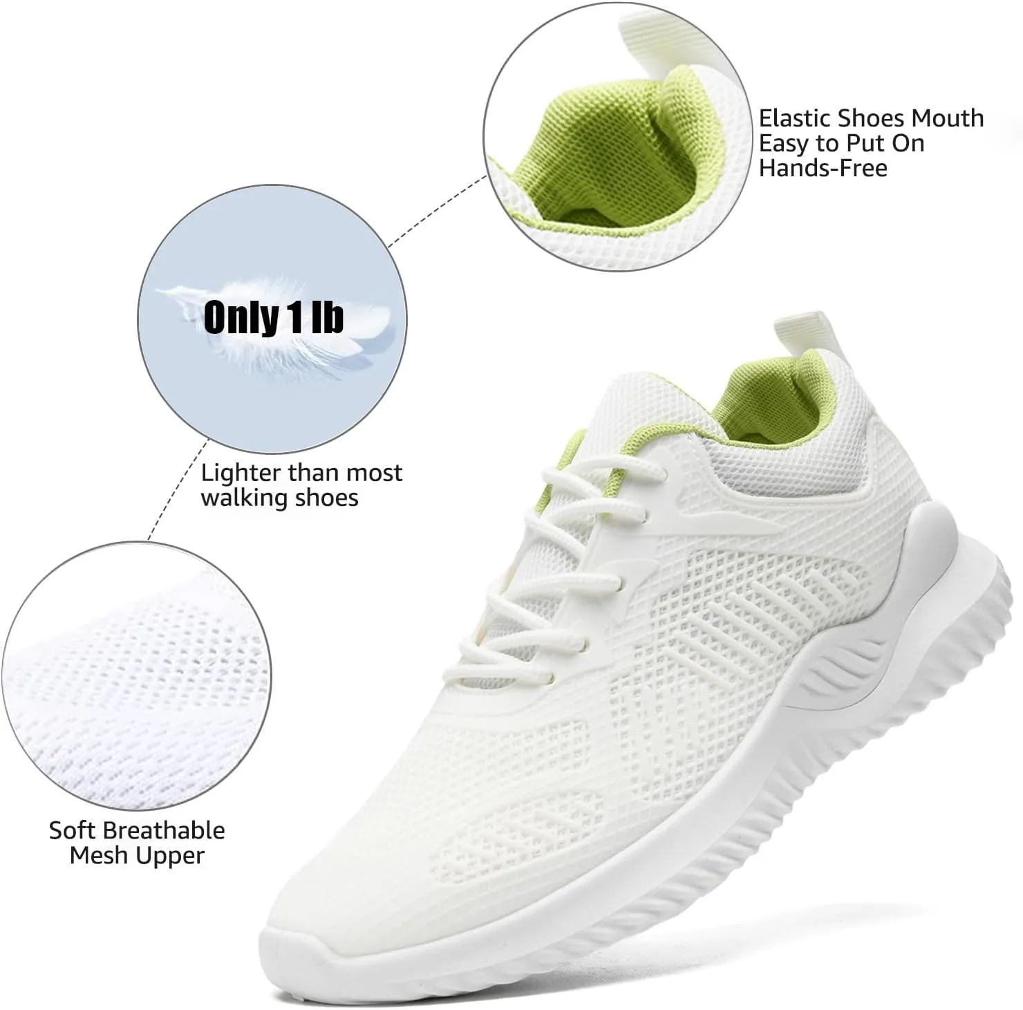 COVS Womens Slip On Walking Shoes, White Tennis Shoes Non Slip Running Shoes Lightweight Workout Shoes Breathable Cushioning Fashion Sneakers