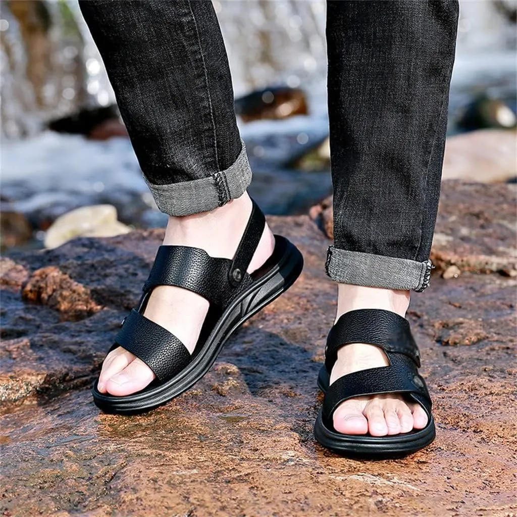Cow Leather Sandals Non-Slip Slippers for Male Outdoor Comfortable Soft Bottom Beach Men Two Uses Sandals(40)