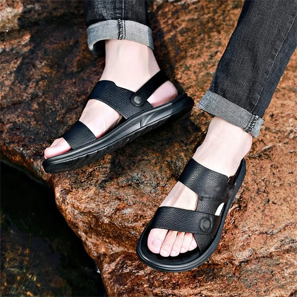 Cow Leather Sandals Non-Slip Slippers for Male Outdoor Comfortable Soft Bottom Beach Men Two Uses Sandals(40)