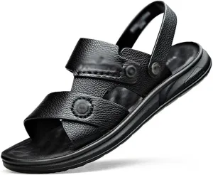 Cow Leather Sandals Non-Slip Slippers for Male Outdoor Comfortable Soft Bottom Beach Men Two Uses Sandals(40)