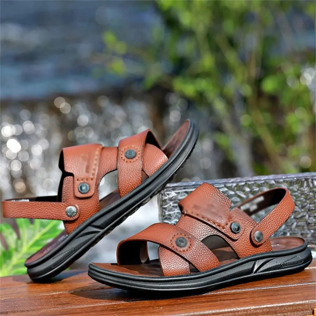 Cow Leather Sandals Non-Slip Slippers for Male Outdoor Comfortable Soft Bottom Beach Men Two Uses Sandals(40)