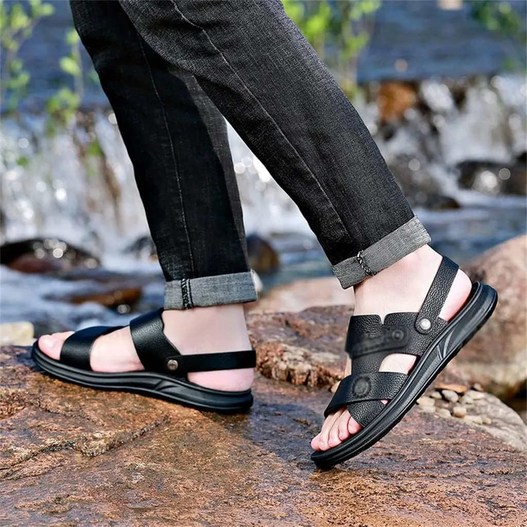 Cow Leather Sandals Non-Slip Slippers for Male Outdoor Comfortable Soft Bottom Beach Men Two Uses Sandals(40)