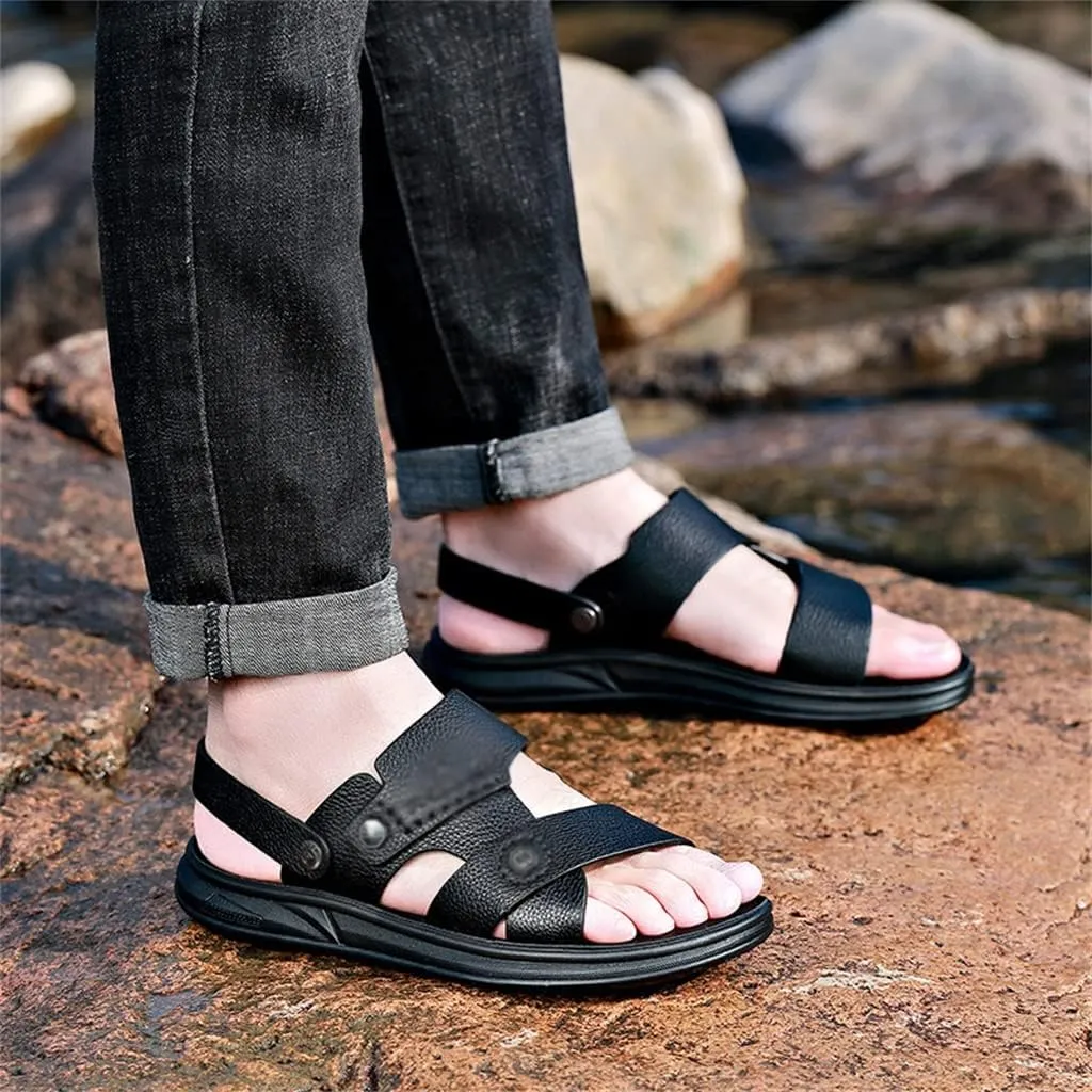 Cow Leather Sandals Non-Slip Slippers for Male Outdoor Comfortable Soft Bottom Beach Men Two Uses Sandals(40)