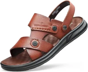 Cow Leather Sandals Non-Slip Slippers for Male Outdoor Comfortable Soft Bottom Beach Men Two Uses Sandals(40)