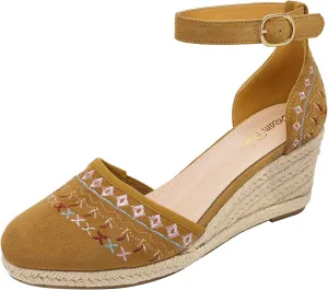 DREAM PAIRS Women's Espadrilles Closed Toe Ankle Strap Dressy Platform Wedge Sandals