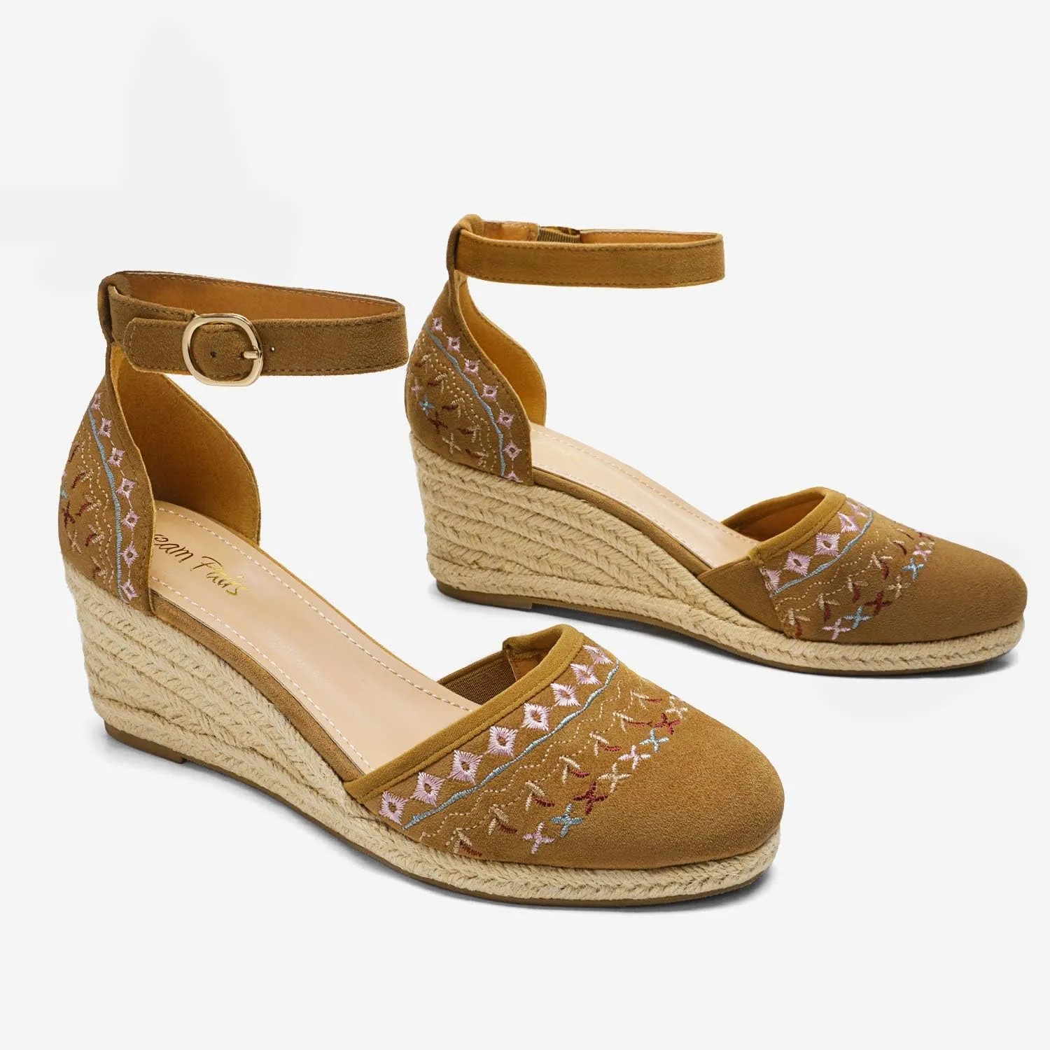 DREAM PAIRS Women's Espadrilles Closed Toe Ankle Strap Dressy Platform Wedge Sandals