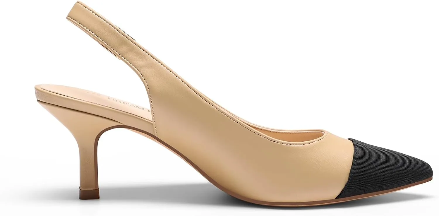 DREAM PAIRS Women's Kitten Heels Slingback Closed Pointed Toe Low Pumps Shoes Women Party Wedding Sexy Casual Dress Shoes