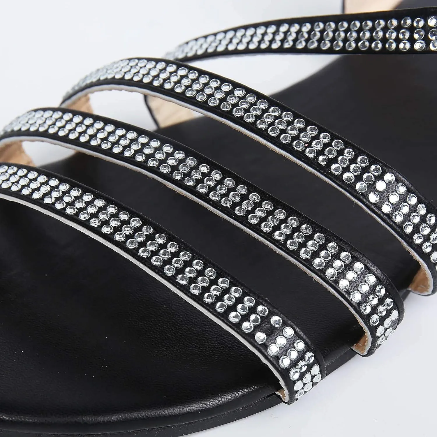 Eduavar Sandals for Women Dressy Summer, Sandals for Women Beach Sandals Breathable Buckle Rhinestone Open Toe Flat Sandals