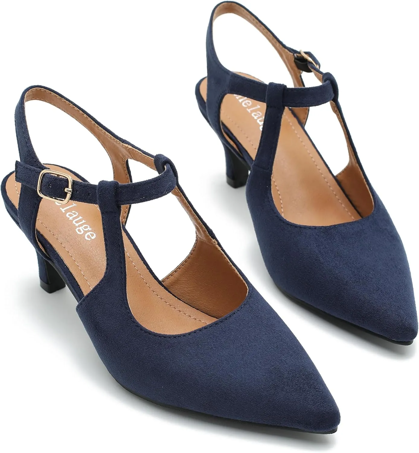 Enelauge Women's Closed Pointed Toe Heels Ankle Strap Pumps Low Kitten Heel Elegant Strappy Comfortable Office Wedding Dressy Bride Prom Shoes